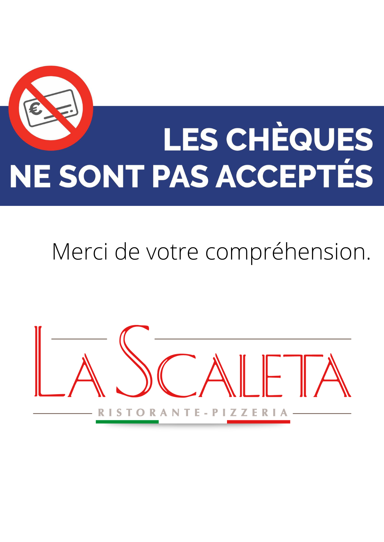 Nous Nacceptons Plus Les Chèques La Scaleta 9134