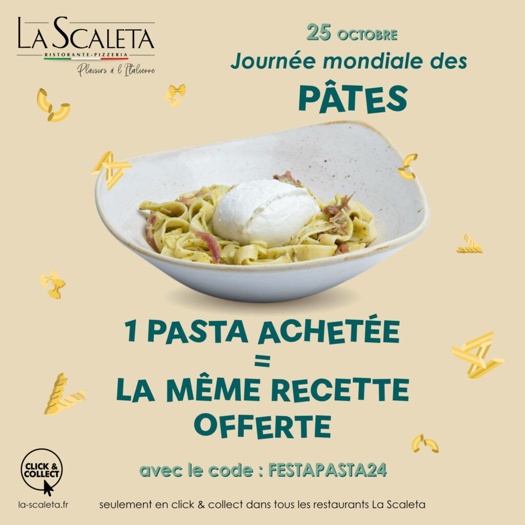 Journée mondiale des pâtes : une achetée = la même recette offerte !